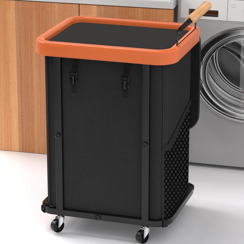 kunlabori 150L (40 Gal) Extra Large Fashion Laundry Basket with Wheels, Rolling Basket Hamper with Handle, Organizer Storage Cart with Sturdy Metal Frame for Laundry Room - Black - Image 1