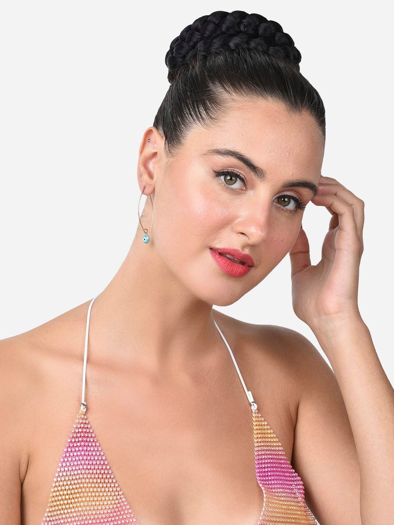 Zaveri Pearls Turquoise Enamel Evil Eye Contemporary Drop Earring For Women-ZPFK15154 - Image 4