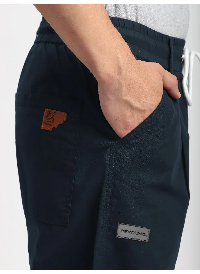 بيونغ Navy Blue Slant Pocket Cargo Pants for men's