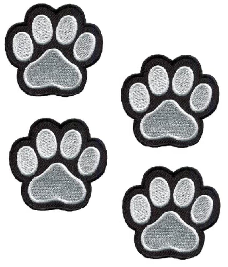 XOmise XOmise Set of 4 pcs Black  White Cat Paw Dog Paw Embroidered Patches Sew On Iron On Biker Jackets Shirts Jeans Hats Backpacks