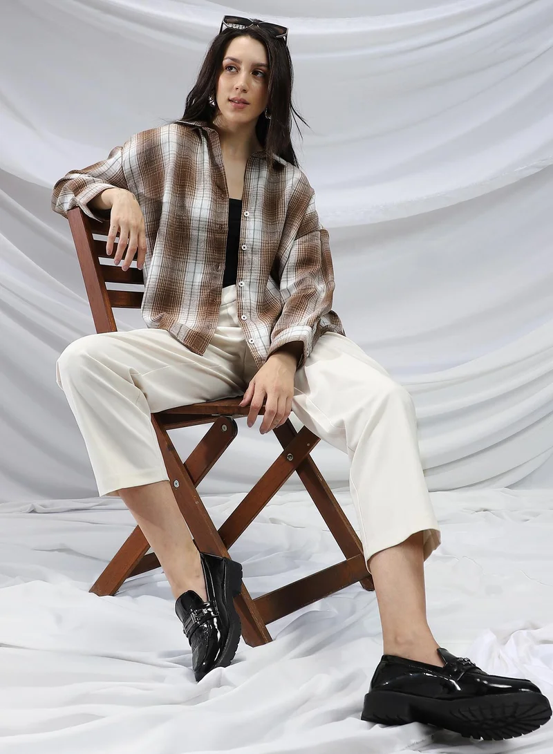 Pinacolada  Women's Chocolate Brown & Cream White Gradient-Check Relaxed Shirt for Women | Best Price UAE