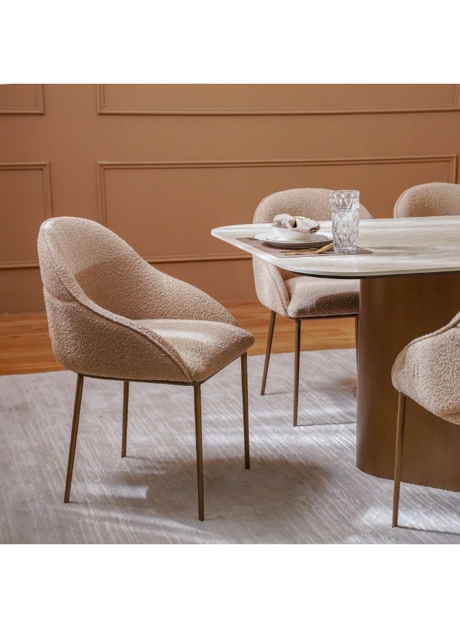 Skylar Skylar 1+8 Ceramic Dining Set | 9-Piece Comfortable Dining Set | Kitchen Dining Table With 8 Dining Chairs | Modern Design Furniture For Dining Room Kitchen - Beige/Brushed Brass  - Image 4
