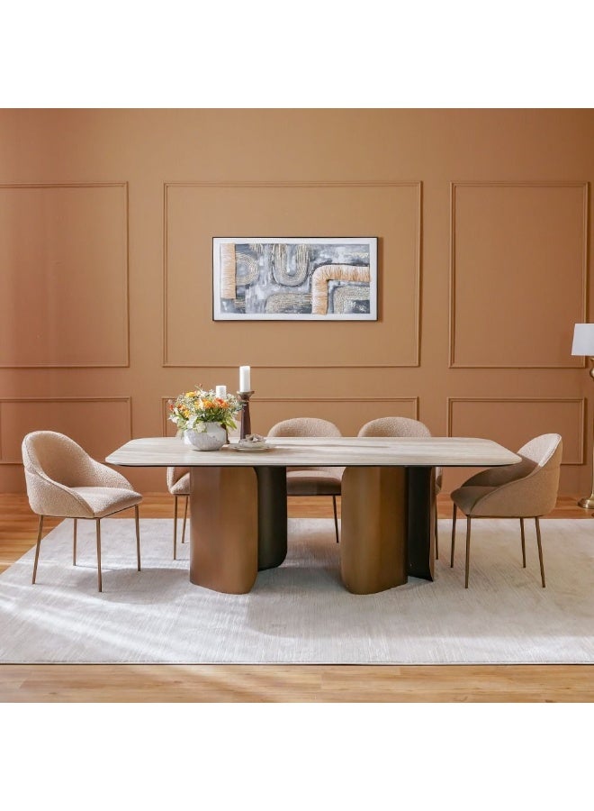 Skylar Skylar 1+8 Ceramic Dining Set | 9-Piece Comfortable Dining Set | Kitchen Dining Table With 8 Dining Chairs | Modern Design Furniture For Dining Room Kitchen - Beige/Brushed Brass  - Image 2