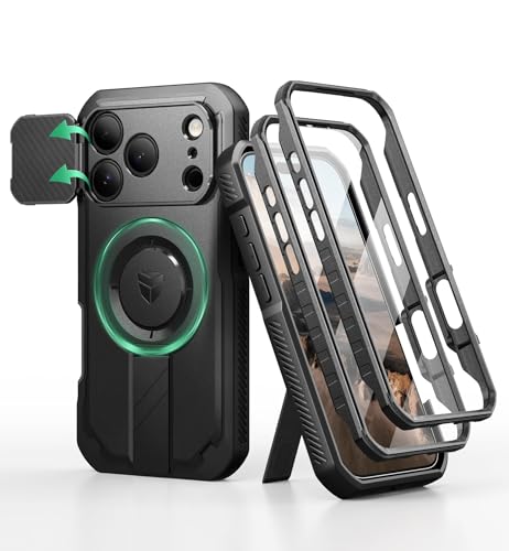 Dexnor for iPhone 17 Pro Case 2 Front Frame Builtin Flip Camera Cover Kickstand Compatible with MagSafe HeavyDuty Rugged Shockproof Portection Case with Screen Protector 63 inch Black - Image 1