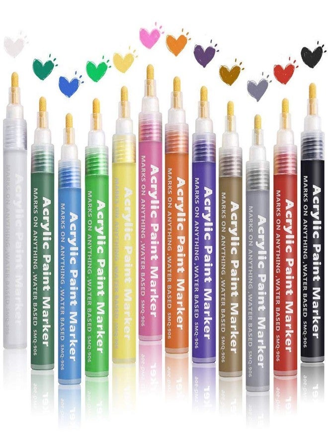 PATHOS INDIA Acrylic Paint Marker Pens Set of 12 Colors, Reversible Tip Medium Point Permanent Paint Markers for Rock Painting, Ceramic, Glass, Wood, Fabric, Canvas & Mugs - Image 1