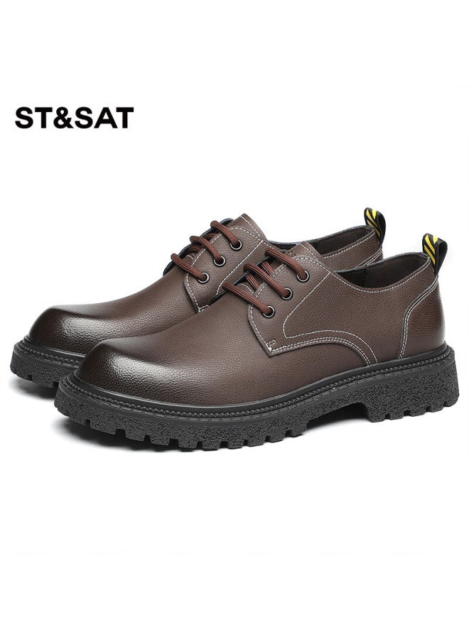 St&sat Men's Shoes, Stylish Versatile Comfortable Leather Shoes, Men's Outdoor Work Shoes, Commuter Casual Shoes, Brow - Image 5