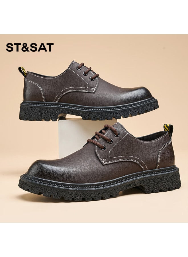 St&sat Men's Shoes, Stylish Versatile Comfortable Leather Shoes, Men's Outdoor Work Shoes, Commuter Casual Shoes, Brow - Image 2