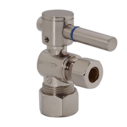 Westbrass 1/4-Turn Lever Handle Angle Stop, 5/8" OD x 3/8" OD, Satin Nickel, D105BL-07 - Image 1