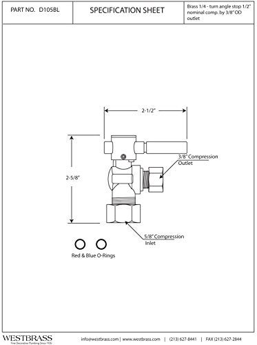 Westbrass 1/4-Turn Lever Handle Angle Stop, 5/8" OD x 3/8" OD, Satin Nickel, D105BL-07 - Image 2