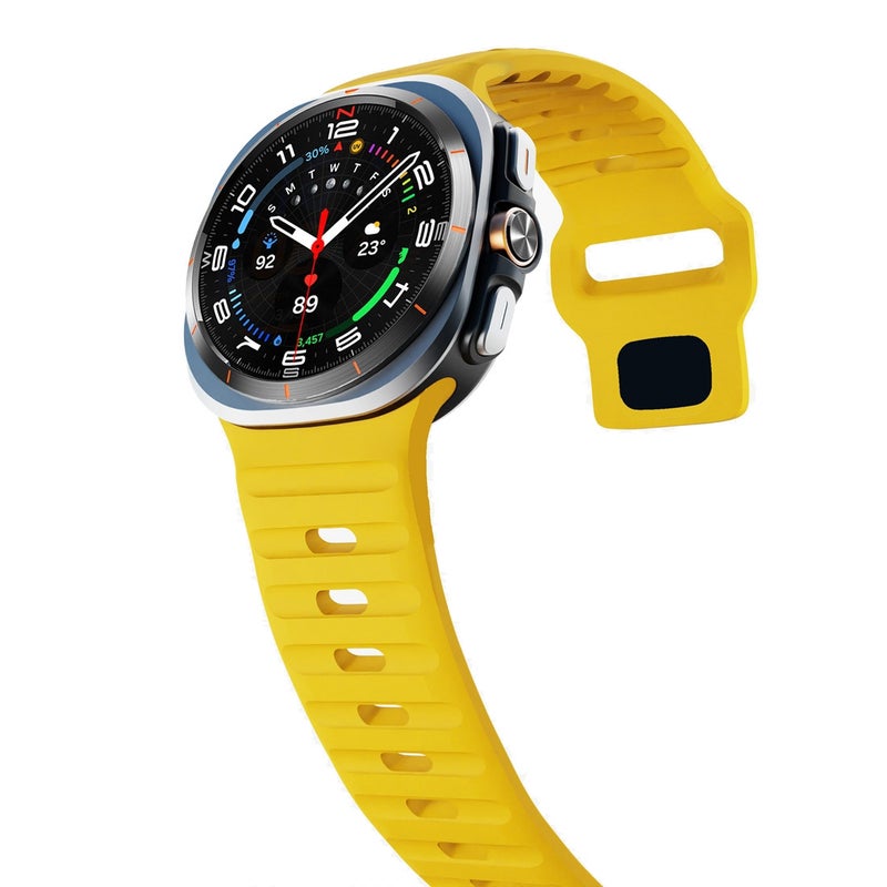 erorex For Samsung Galaxy Watch Ultra 47Mm / Ultra 2025 Wave Texture Reverse Buckle Silicone Watch Band(Yellow) - Image 3