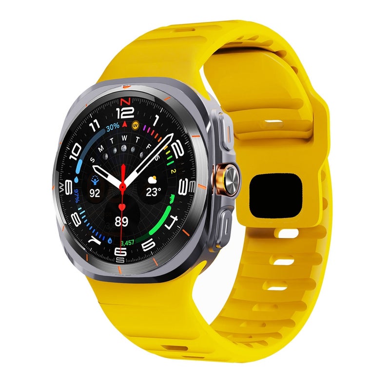 erorex For Samsung Galaxy Watch Ultra 47Mm / Ultra 2025 Wave Texture Reverse Buckle Silicone Watch Band(Yellow) - Image 1