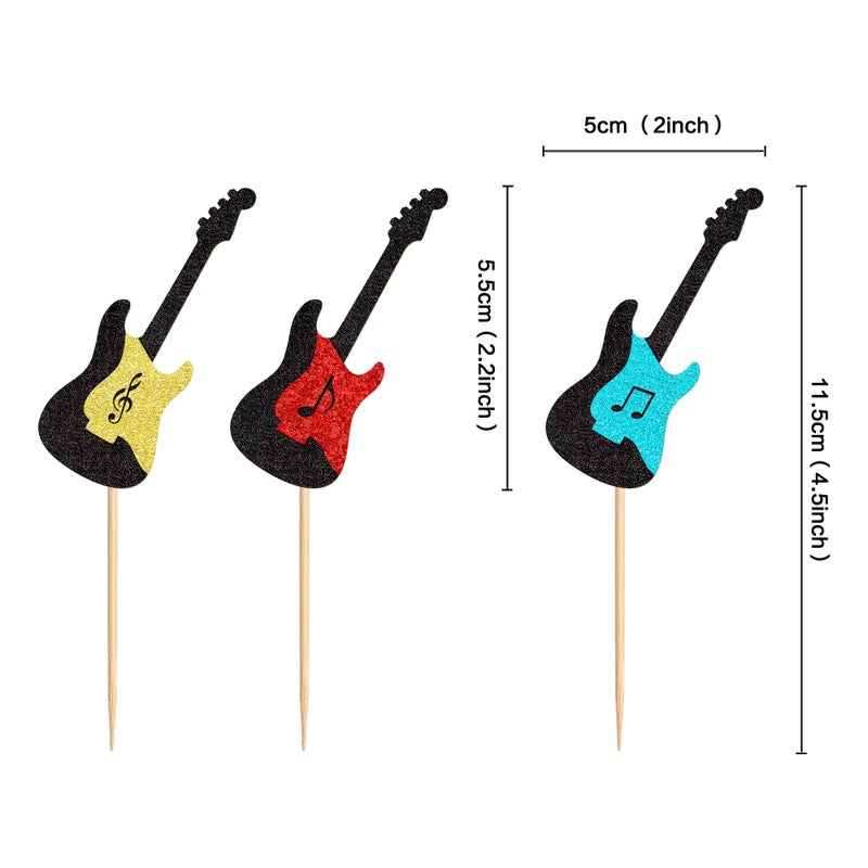 Ercadio 24PCS Guitar Cupcake Toppers Glitter Guitar Rock Cupcake Music Lover's Birthday Cake Decorations Rock and Roll Party Decorations for Guitar Theme Birthday Baby Shower Supplies - Image 2