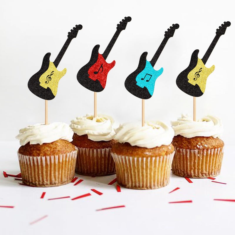 Ercadio 24PCS Guitar Cupcake Toppers Glitter Guitar Rock Cupcake Music Lover's Birthday Cake Decorations Rock and Roll Party Decorations for Guitar Theme Birthday Baby Shower Supplies - Image 4