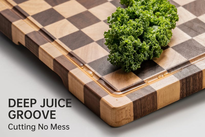 THETCHRY Cutting Boards for Kitchen, Design in USA Large Acacia Wood Chopping Board, Checkered Cutting Board with Juice Grooves & Handles, Butcher Block Serving Tray with Gift Box 16.5" x 11.6" x 0.8" - Image 2