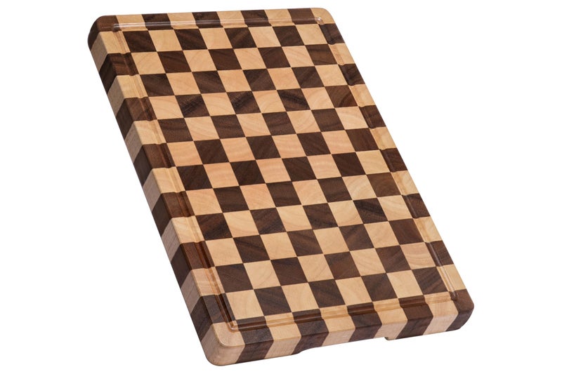 THETCHRY Cutting Boards for Kitchen, Design in USA Large Acacia Wood Chopping Board, Checkered Cutting Board with Juice Grooves & Handles, Butcher Block Serving Tray with Gift Box 16.5" x 11.6" x 0.8" - Image 1
