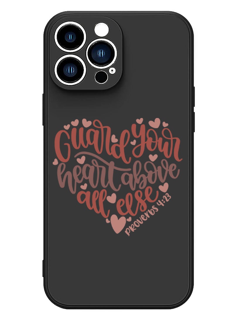 Theodor Protective Slim Fit Case Liquid Silicone Cover with Full Body Protection Anti-Scratch Shockproof Case For iPhone 15 Pro Max Black - Guard your heart above all else - Image 1