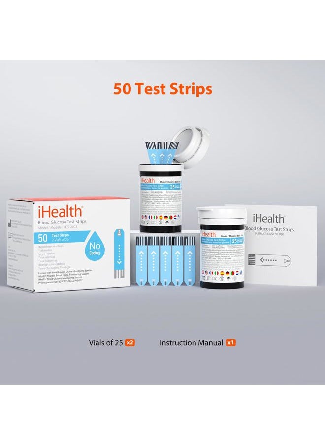 iHealth Blood Glucose Test Strips (50 Count), No Coding Blood Sugar Test, Eligible for FSA Reimbursement, Precision Sugar Measurement for Diabetics, Strips Work Only in iHealth Glucose Meters  - Image 2