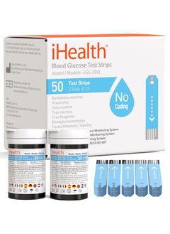 iHealth Blood Glucose Test Strips (50 Count), No Coding Blood Sugar Test, Eligible for FSA Reimbursement, Precision Sugar Measurement for Diabetics, Strips Work Only in iHealth Glucose Meters  - Image 1
