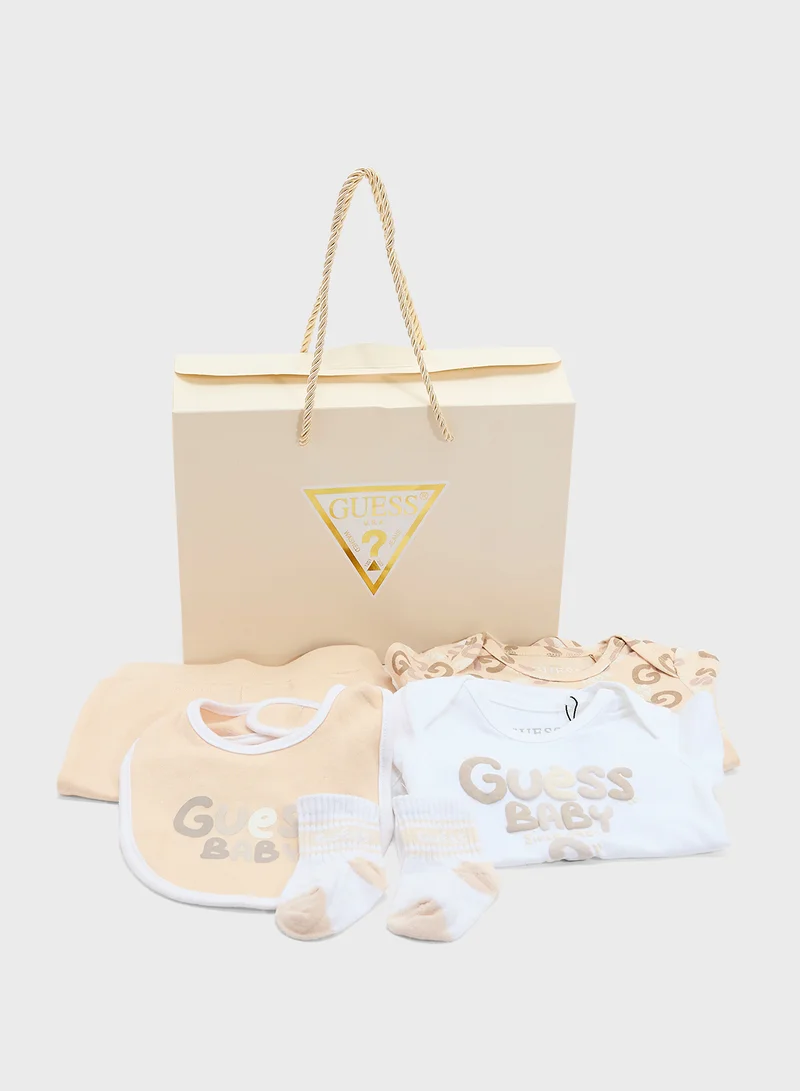 GUESS Kids  2 Pack Bodysuit, Bib, Socks & Pants Gift Set