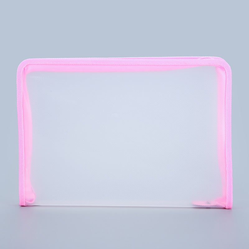 Generic A4 Transparent Diagonal Zip Pouch Water-Resistant Multi-Color Pink