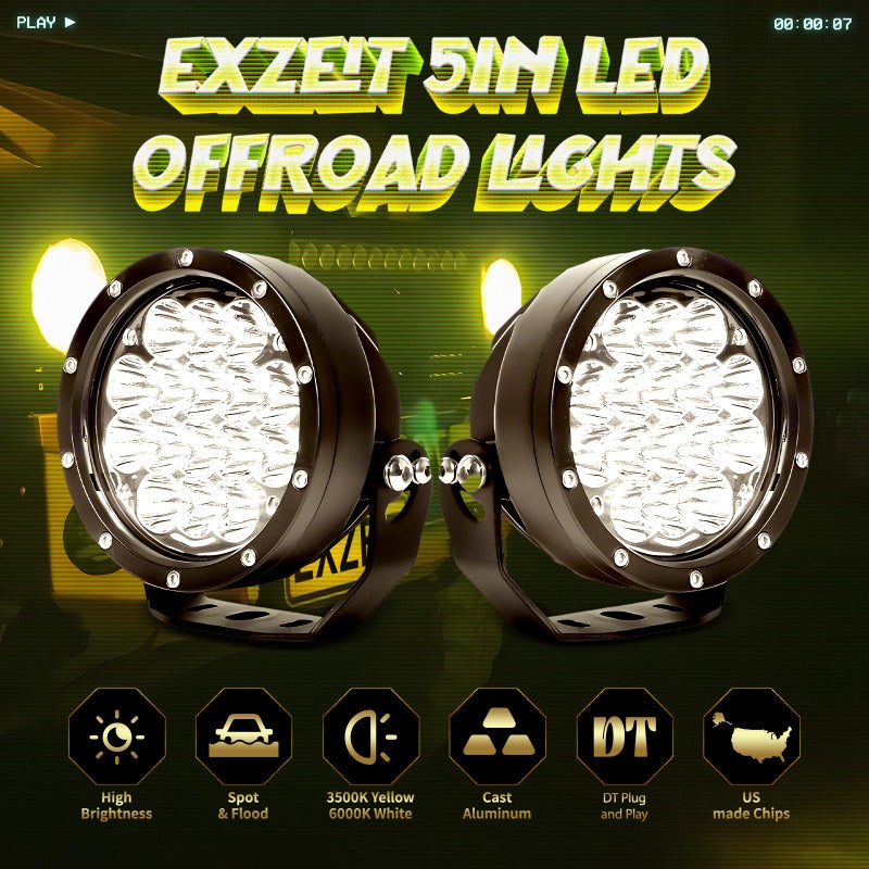 EXZEIT 160W 5 Inch Driving Lights,11200 Lumens Round Fog Lights Offroad Lights for JeepTrucks SUV ATV, Diffuser Covers and Yellow Covers Changeable, 12V/24V - Image 5
