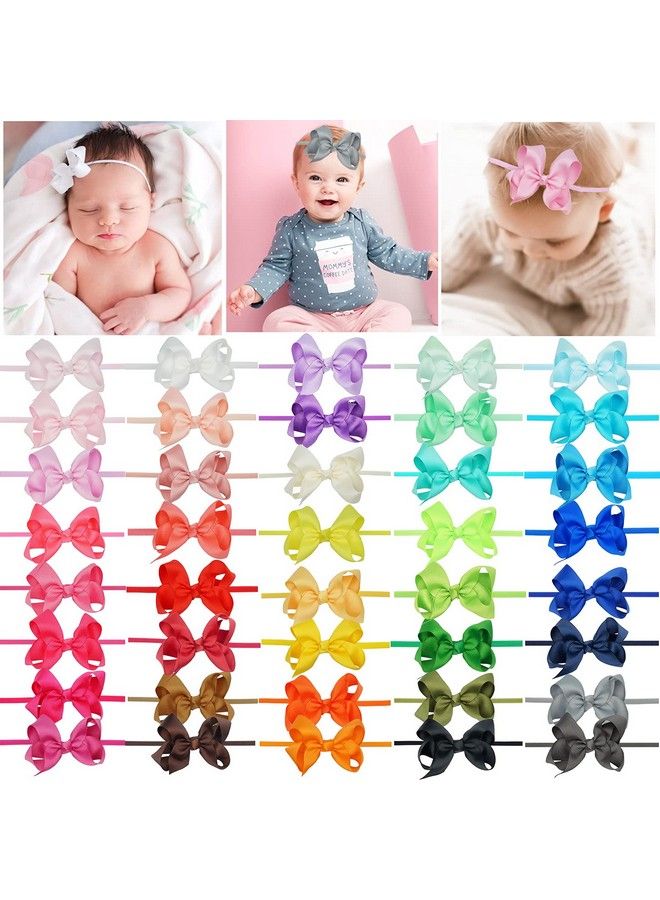 CellElection 40 Colors Baby Girls Headbands 3Inch Grosgrain Ribbon Small Hair Bows Nylon Headbands Soft Stretch Nylon Hairbands Elastics For Newborns Infants Toddlers Kids Children… - Image 2