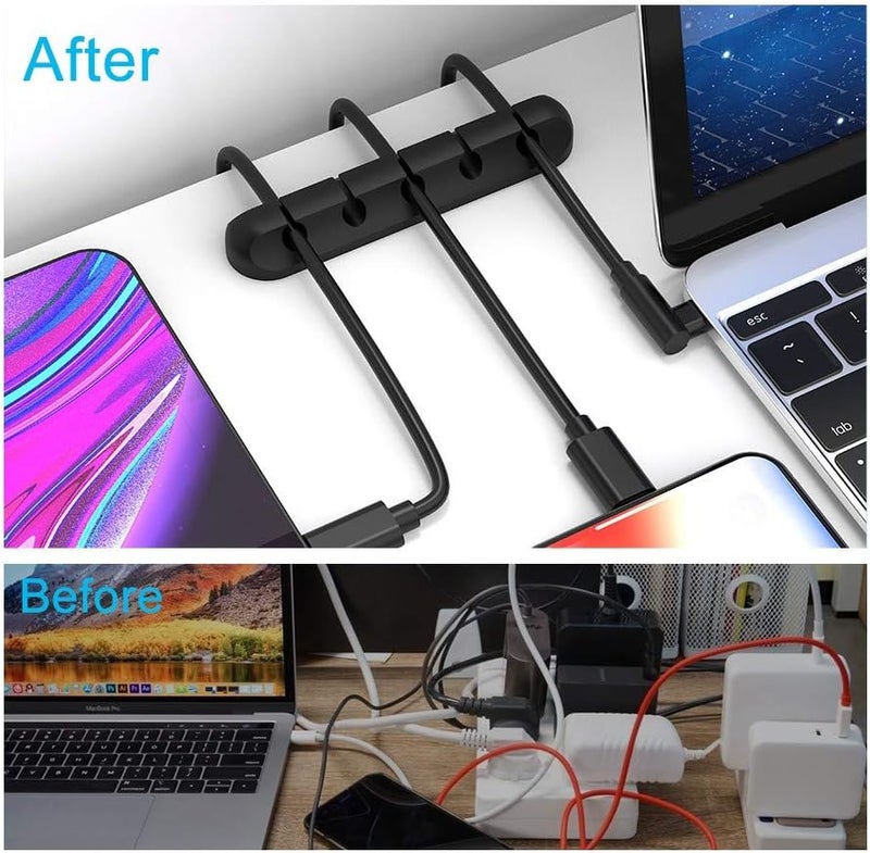 إنشور منظم الأسلاك INCHOR، مشابك الكابلات حامل الأسلاك، إدارة الكابلات USB وكابلات الطاقة، عبوتان من منظمات الكابلات للسيارة والمنزل والمكتب (5 فتحات، 3 فتحات) - Image 2