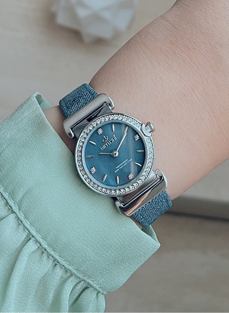 ديفوشي ساعه يد نسائيه ديفوشي جلد بلون ازرق - Image 1