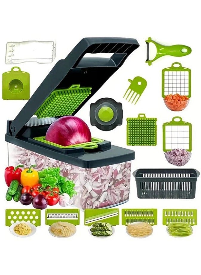 Vegetable Chopper, Pro Onion Chopper, 14 in 1Multifunctional Food Chopper, Kitchen Vegetable Slicer Dicer Cutter,Veggie Chopper With 8 Blades,Carrot and Garlic Chopper With Container - Image 1