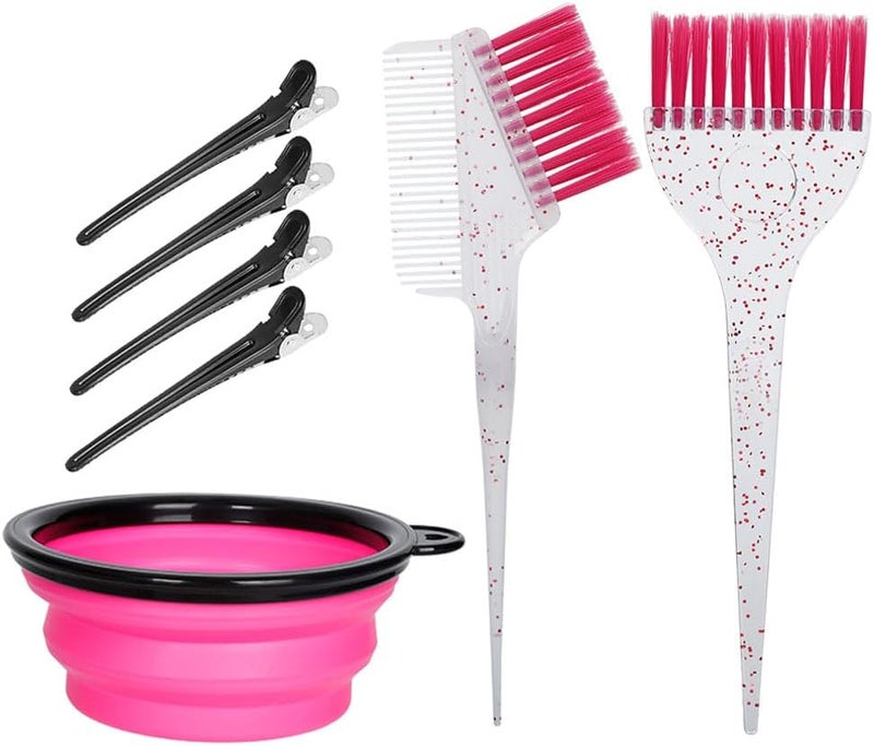 Moonmini Hair Dye Color Brush and Bowl Set, Color Bowl Brushes Tool Mixing Bowl Kit Tint Comb for Hair Tint Dying Coloring Applicator (Pink&Clear) - Image 1