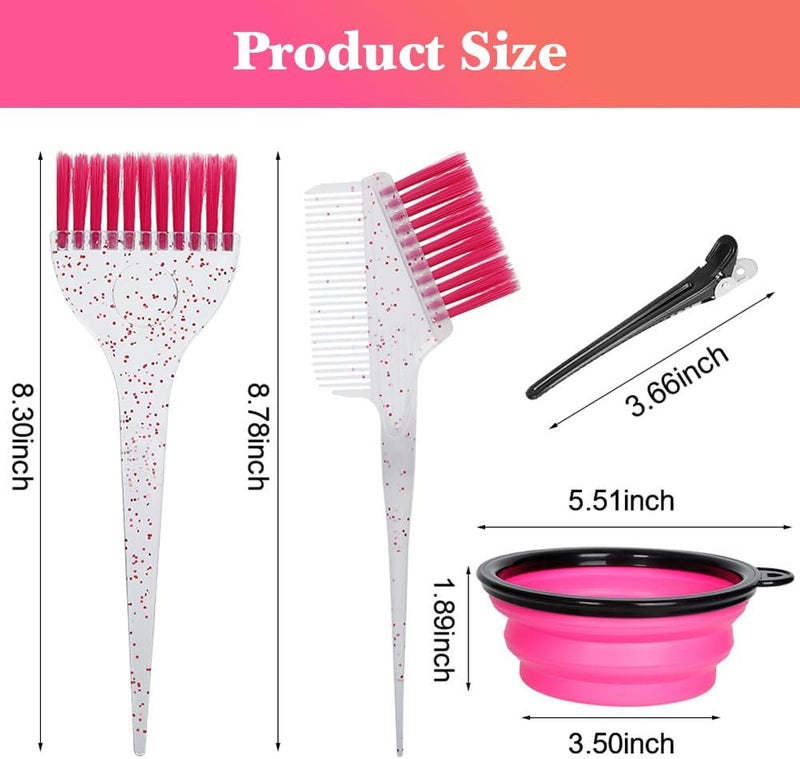 Moonmini Hair Dye Color Brush and Bowl Set, Color Bowl Brushes Tool Mixing Bowl Kit Tint Comb for Hair Tint Dying Coloring Applicator (Pink&Clear) - Image 2