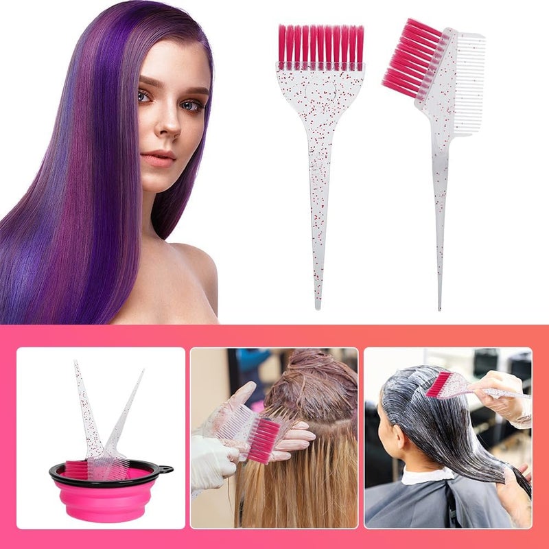 Moonmini Hair Dye Color Brush and Bowl Set, Color Bowl Brushes Tool Mixing Bowl Kit Tint Comb for Hair Tint Dying Coloring Applicator (Pink&Clear) - Image 3