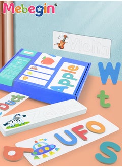 MEBEGIN Wooden Reading Alphabet Spelling Games with 28 Cards Letter Words Puzzle for Kids Montessori Spinning Alphabet Learning Toy for Preschool Boys Girls  - Image 2