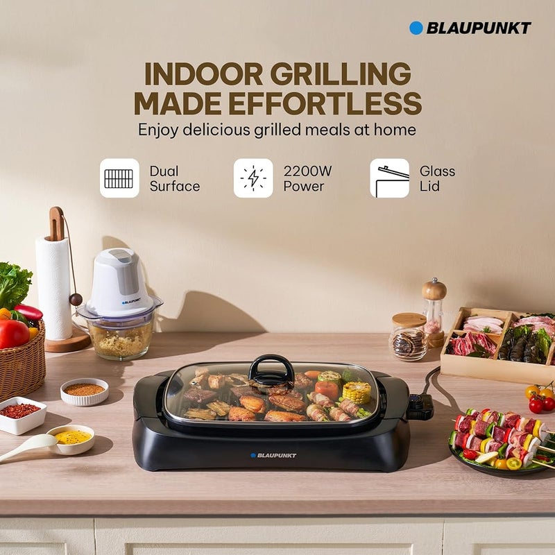 Blaupunkt KGT422 Indoor Grill 2200W Ceramic Coating Drip Tray Glass Lid KGT422 - Image 2