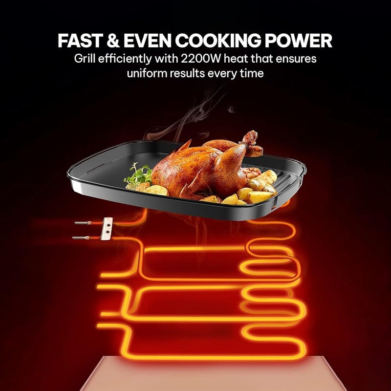 Blaupunkt KGT422 Indoor Grill 2200W Ceramic Coating Drip Tray Glass Lid KGT422 - Image 4