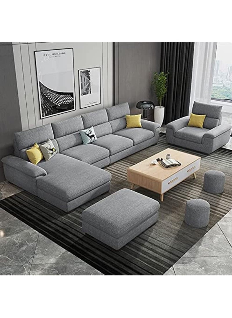 KARNAK Karnak Overstuffed Multifunction Sofa Set, Solid Wood Sofa for Living Room Furniture Modern Corner linen Fabric Upholstered Sofa Set Color Grey  - Image 1