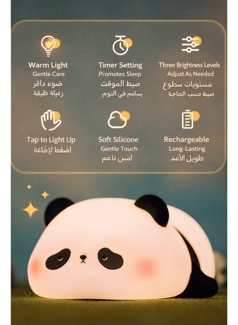 مصباح ليلي على شكل باندا من السيليكون، مصباح نوم بضوء دافئ قابل للتعتيم بثلاث درجات، تحكم باللمس مع مؤقت إيقاف، بطارية قابلة لإعادة الشحن 1200mAh، شحن USB Type-C، مناسب لغرفة النوم والأطفال - Image 5