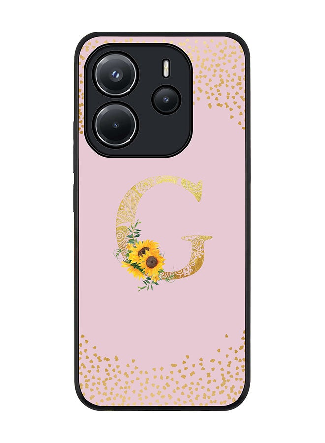 Stylizedd For Xiaomi Redmi Note 14 4G 4G Case,Slim fit Camera Protection, Shockproof Thin Phone cover  - Custom Floral Monogram - G  (Pink ) - Image 1