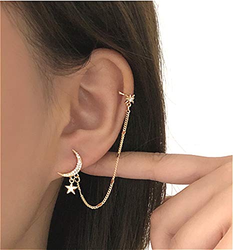 Sither Women Earring with Cuff Chain Ear Clips Ear Wraps Cuff Earrings Dangle Earrings Helix Cartilage Clip On Christmas Jewelry Gift for Her(1 Piece) - Image 1