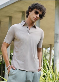 كامبوس سوترا Men's Bone Grey Seamless Waffle Polo T-Shirt  - Image 1
