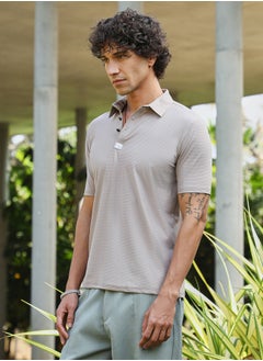 كامبوس سوترا Men's Bone Grey Seamless Waffle Polo T-Shirt  - Image 3