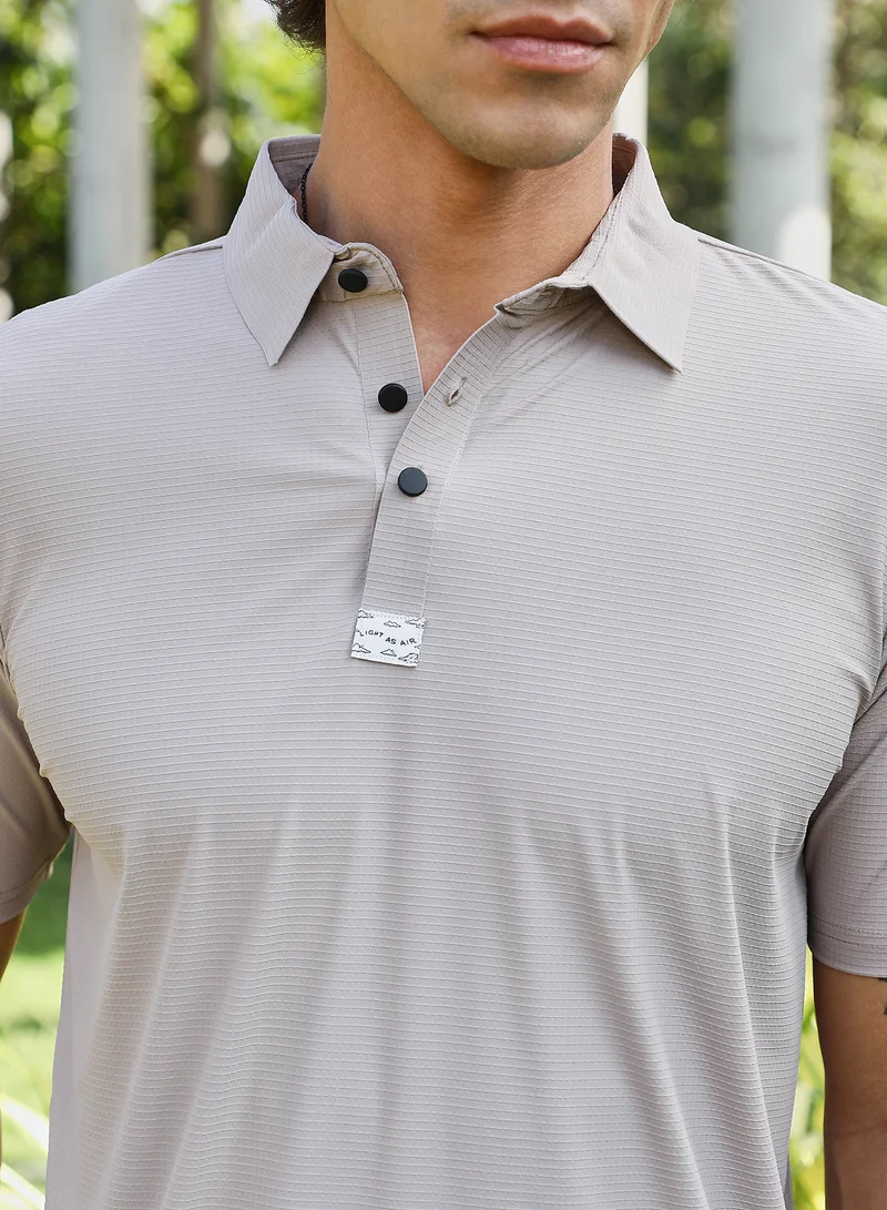 كامبوس سوترا Men's Bone Grey Seamless Waffle Polo T-Shirt