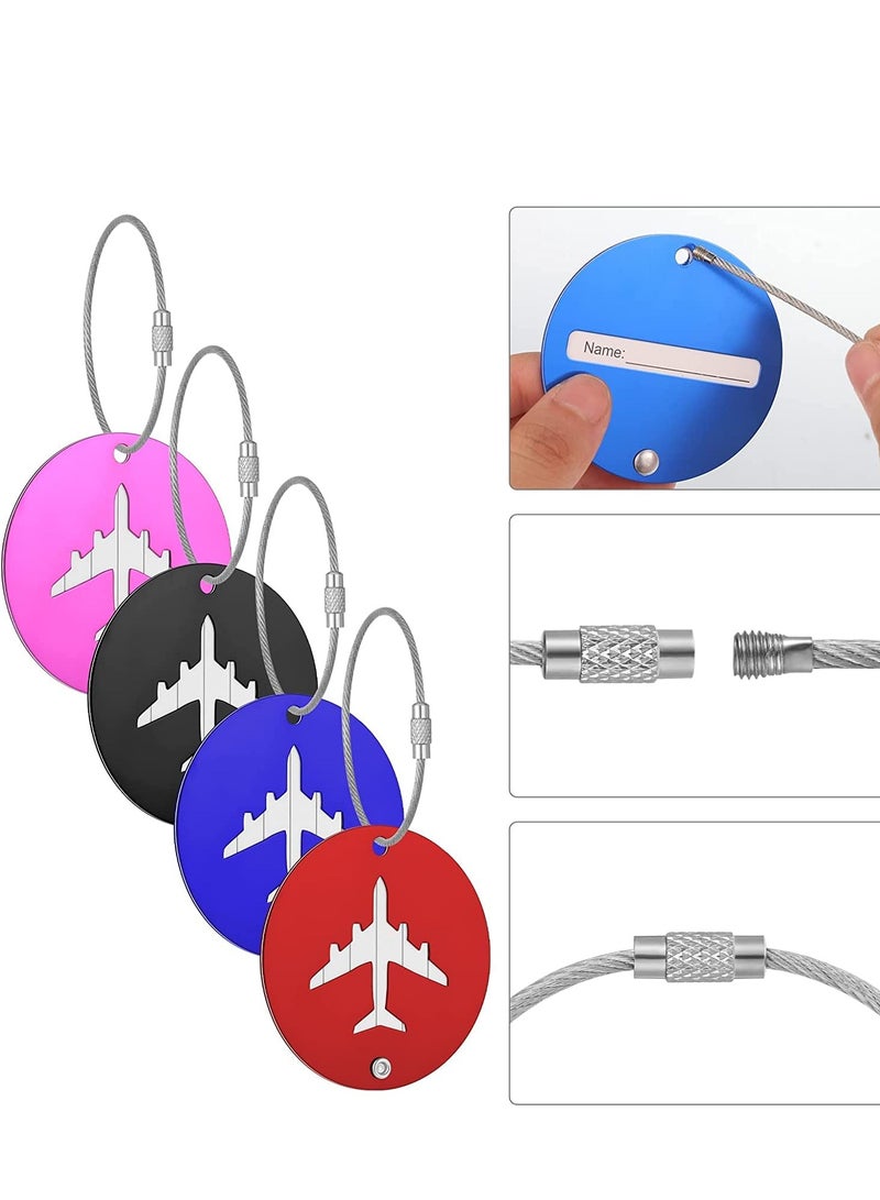4 قطع بطاقة تعريف الأمتعة، بطاقات الأمتعة للسفر مع بطاقة اسم، علامة مضادة للفقدان، ملصقات أمتعة متعددة الألوان، ملحقات تصنيف الأمتعة مع سلسلة لولبية. - Image 5