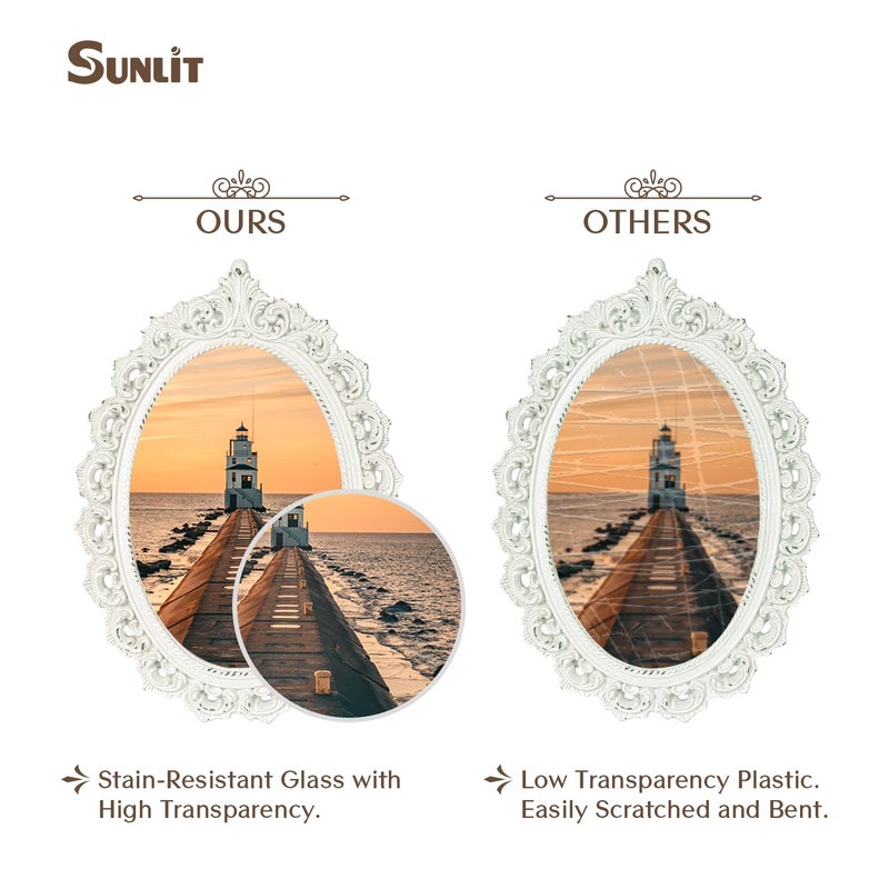 Sunlit Vintage Picture Frame 4x6 Inch  Oval Antique Photo Frames with Glass Front  Luxury Photo Display  Tabletop Wall Hanging  Gift Ideas  White - Image 3