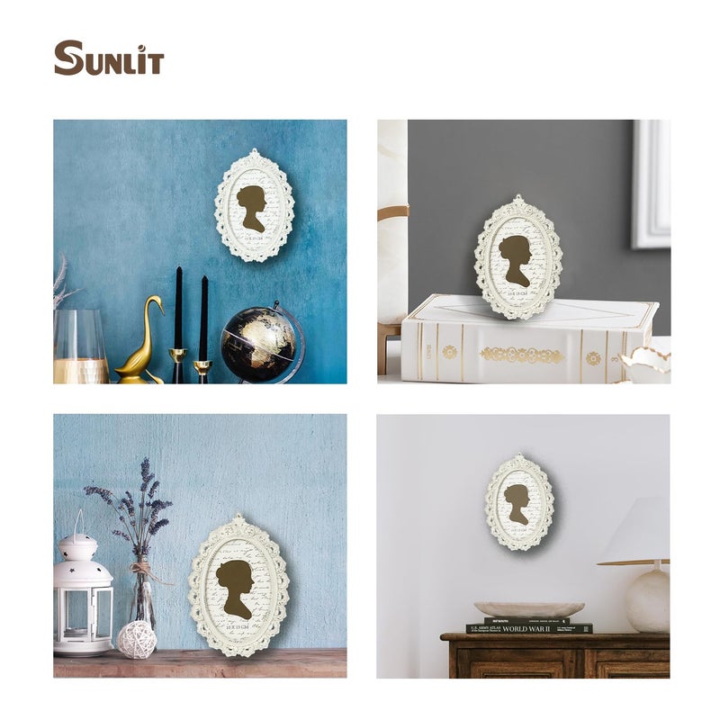 Sunlit Vintage Picture Frame 4x6 Inch  Oval Antique Photo Frames with Glass Front  Luxury Photo Display  Tabletop Wall Hanging  Gift Ideas  White - Image 4