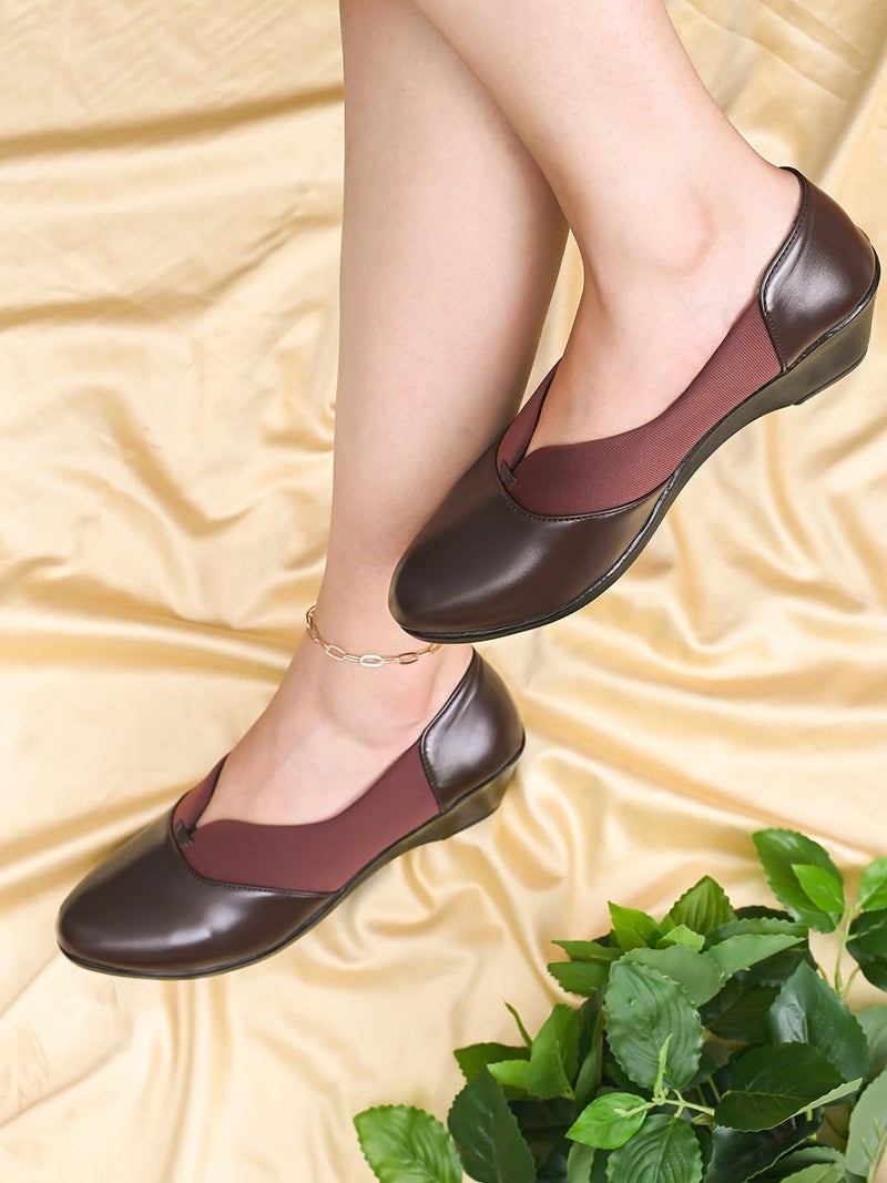 XE Looks Women's Brown Wedge Bellies – Stylish Slip-On Shoes with Cushioned Footbed and Stretch Upper for Comfort Bellies For Girls & Women - Image 4