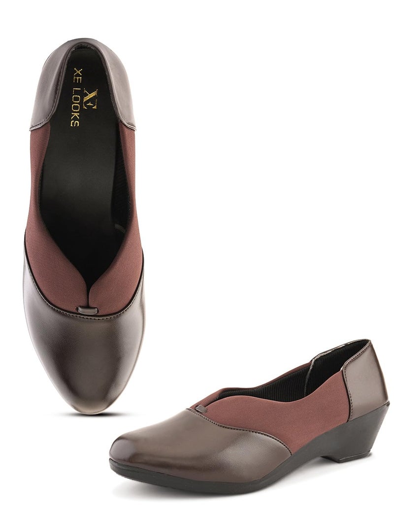 XE Looks Women's Brown Wedge Bellies – Stylish Slip-On Shoes with Cushioned Footbed and Stretch Upper for Comfort Bellies For Girls & Women - Image 1