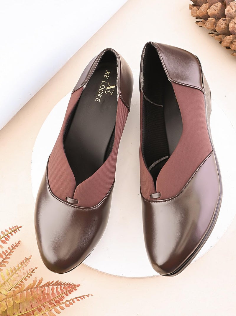 XE Looks Women's Brown Wedge Bellies – Stylish Slip-On Shoes with Cushioned Footbed and Stretch Upper for Comfort Bellies For Girls & Women - Image 2