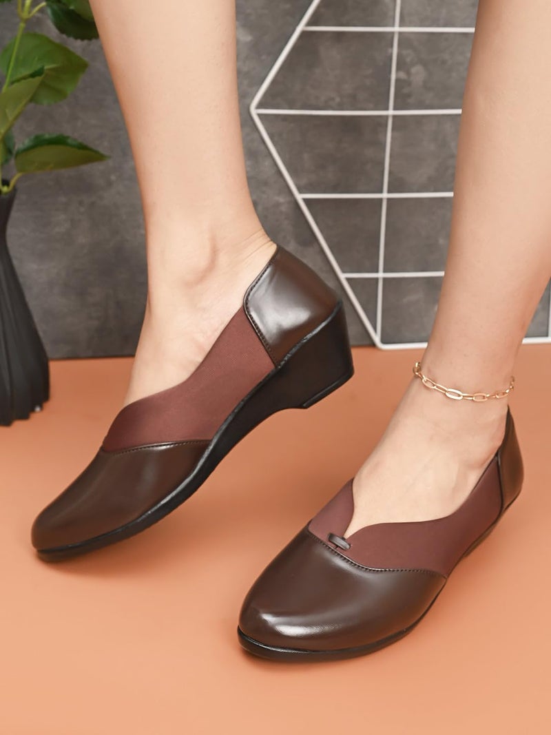 XE Looks Women's Brown Wedge Bellies – Stylish Slip-On Shoes with Cushioned Footbed and Stretch Upper for Comfort Bellies For Girls & Women - Image 5