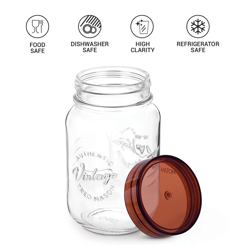 TREO By Milton Vintage Glass Jar with Airtight Lid Glassy Kitchen Storage Container, BPA Free, Transparent Storage Organizer, Multipurpose Dabba for Food, Spice, Cereals, Cookies, Dry Food, 750ml - Image 3